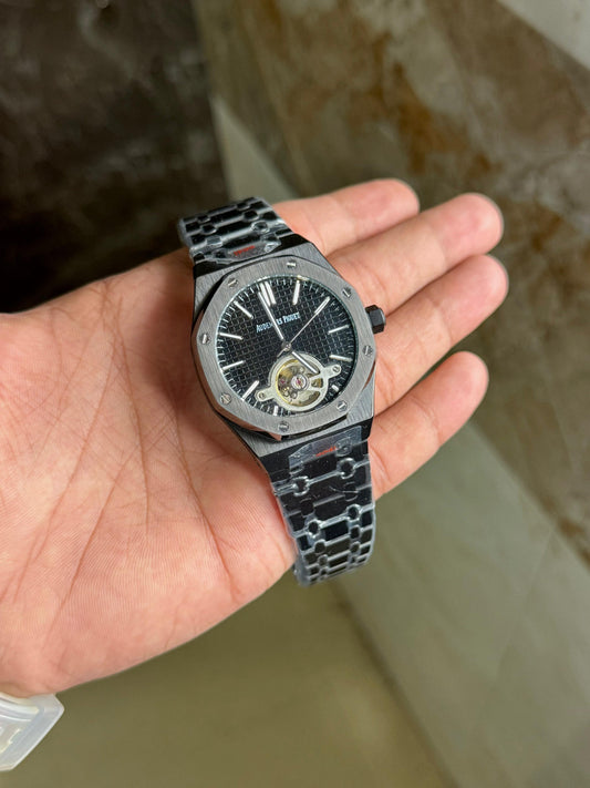 Luxury Automatic Tourbillon Watch – Frosted Steel Edition