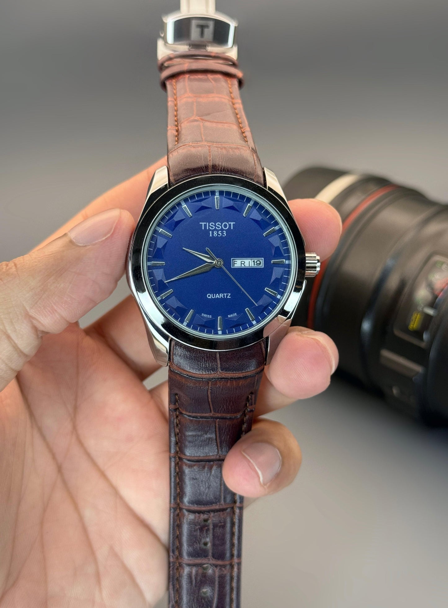 Men's Day & Date Watch - Blue Dial & Brown Strap