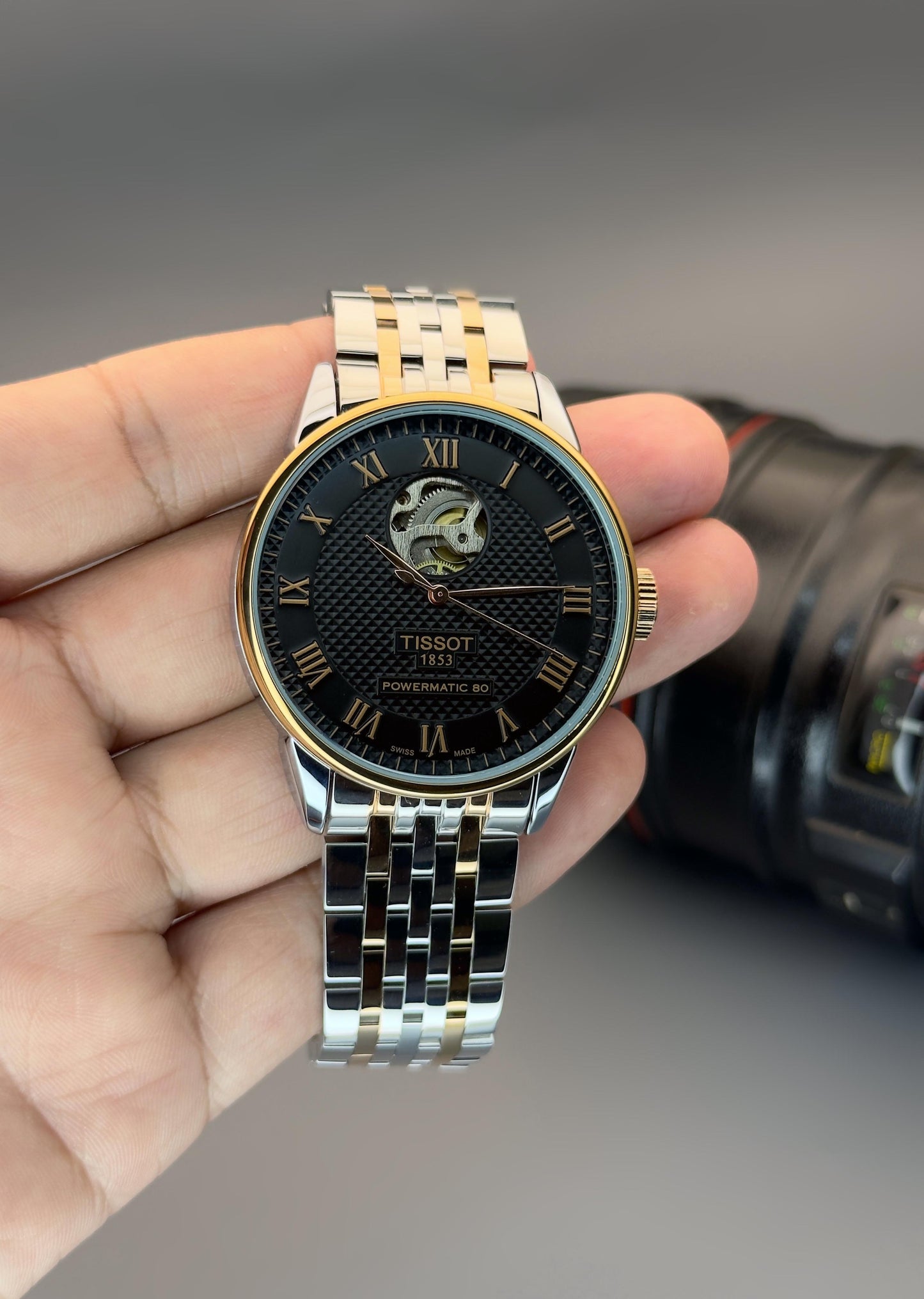 Men’s Mechanical Open-Dial Watch – Premium Two-Tone Design with Manual Winding Movement
