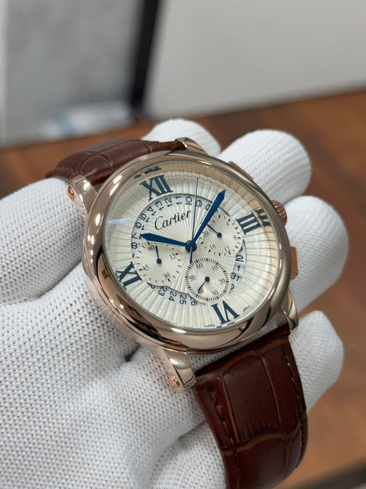 Men's Chronograph Watch - Rose Gold & Leather Strap