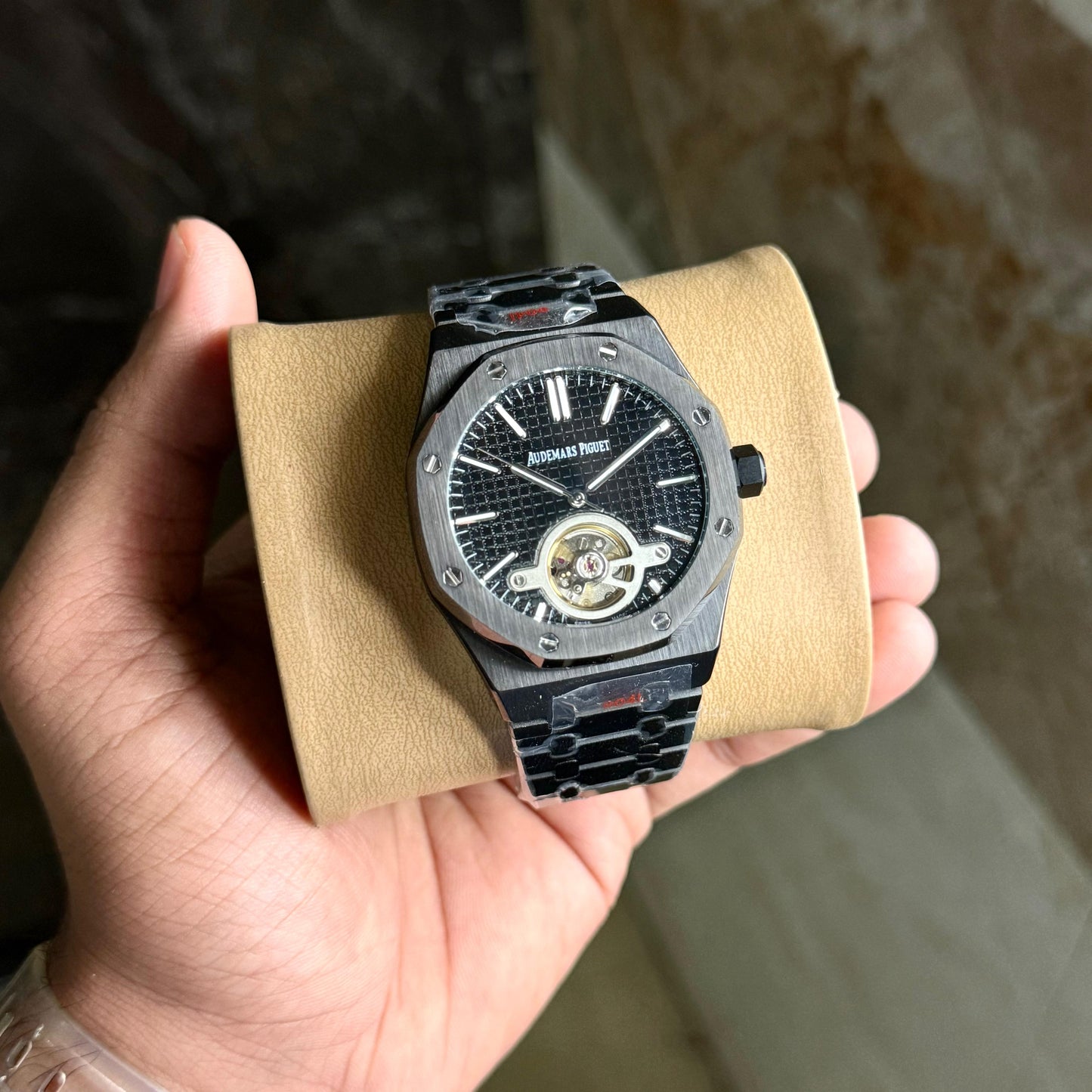 Luxury Automatic Tourbillon Watch – Frosted Steel Edition