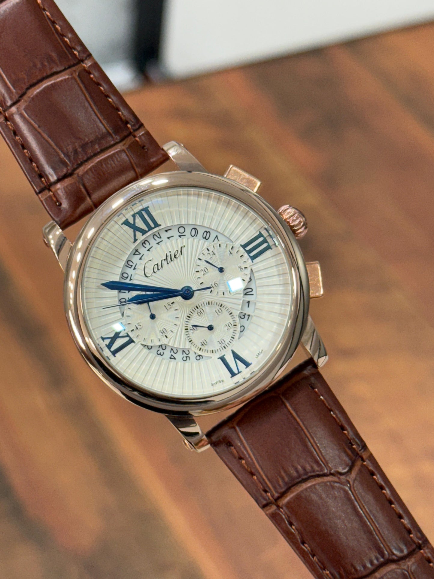 Men's Chronograph Watch - Rose Gold & Leather Strap