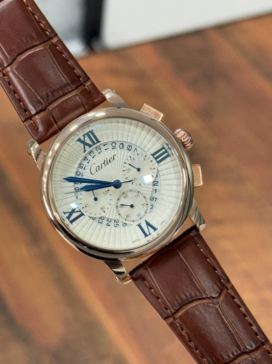 Men's Chronograph Watch - Rose Gold & Leather Strap