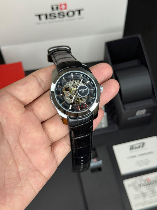 Classic Open-Dial Mechanical Watch – Black Leather Strap (Manual-Winding)