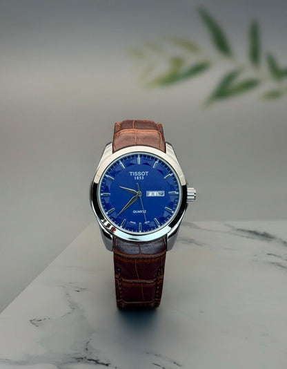 Men's Day & Date Watch - Blue Dial & Brown Strap