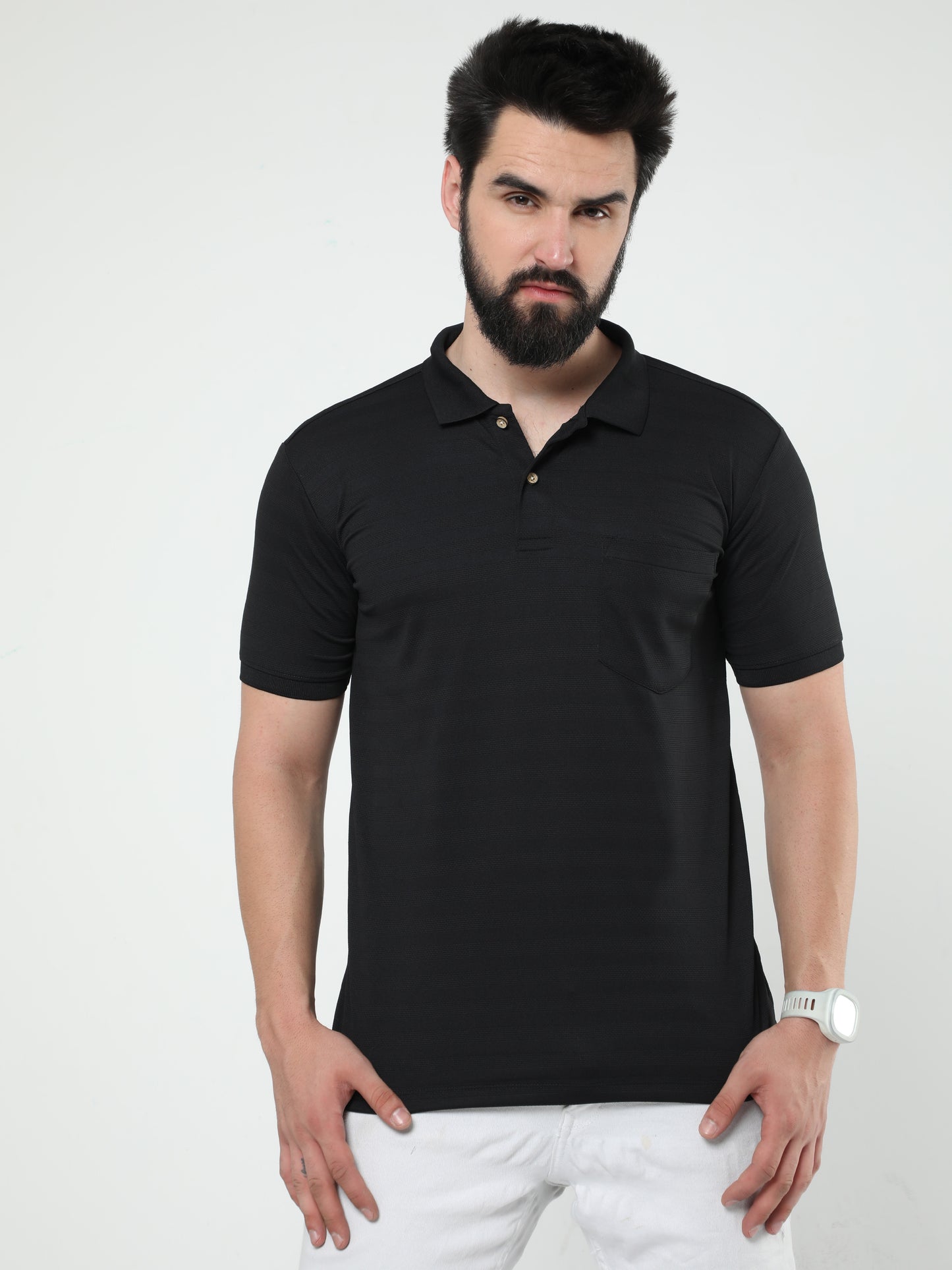 MENS CLASSIC POLO SELF STIPED TSHIRT