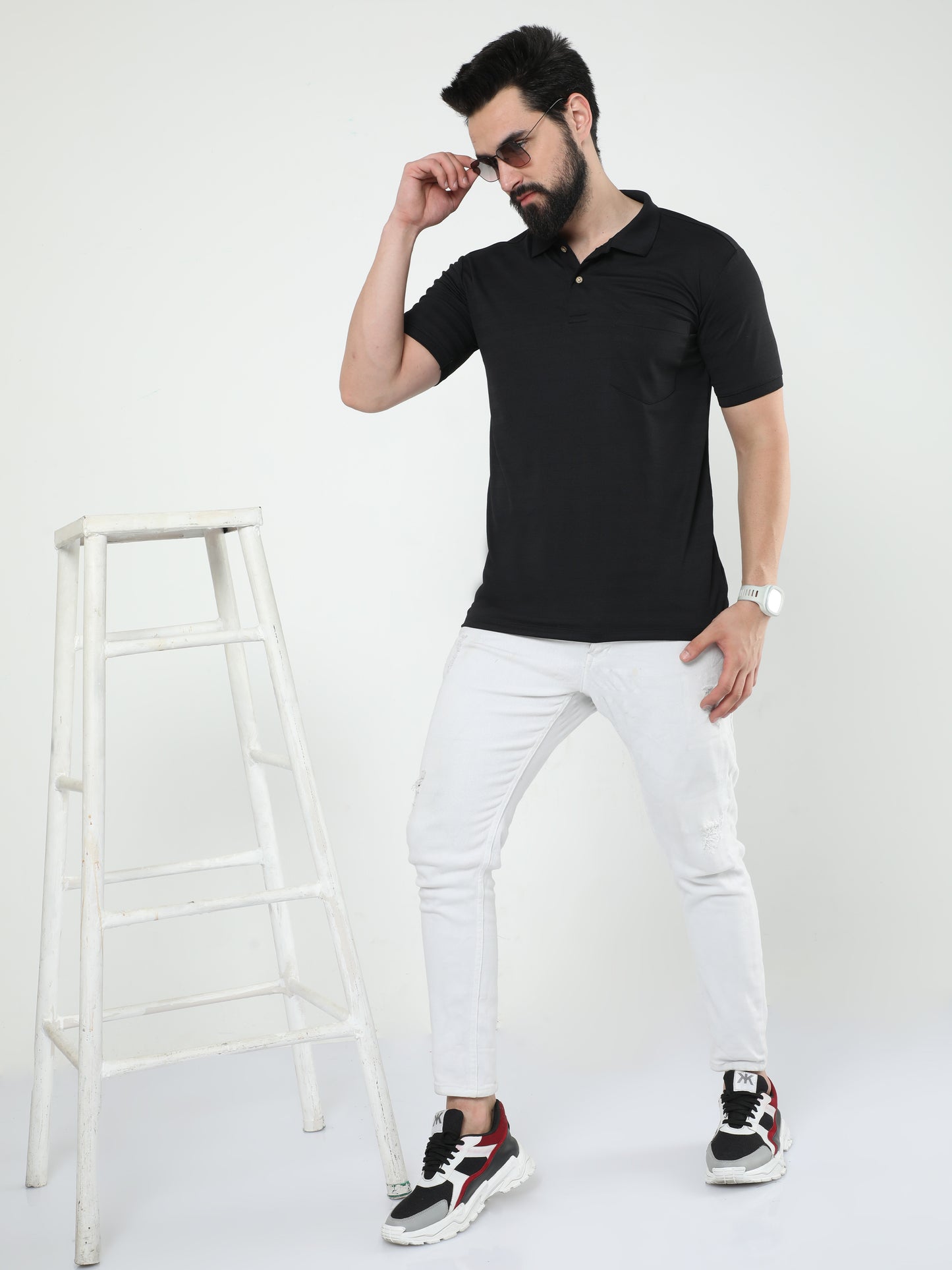 MENS CLASSIC POLO SELF STIPED TSHIRT