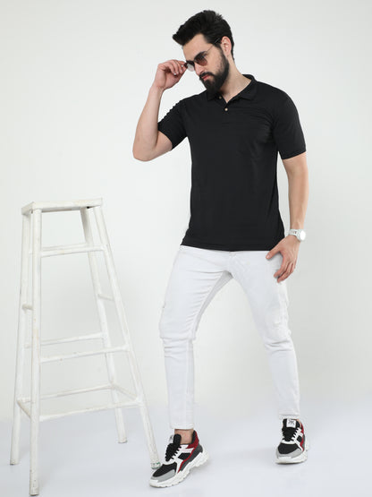 MENS CLASSIC POLO SELF STIPED TSHIRT