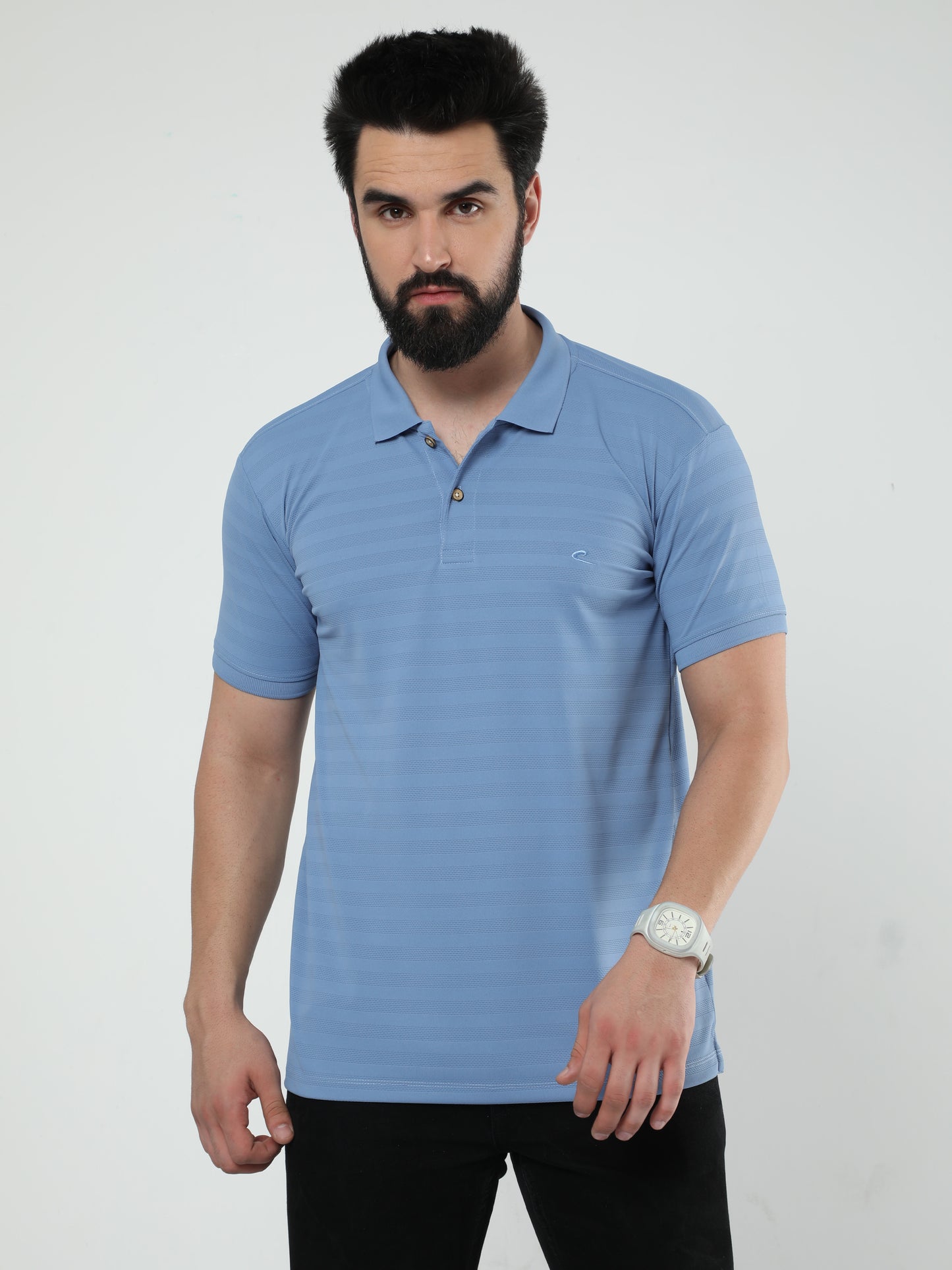 MENS CLASSIC POLO SELF STIPED TSHIRT