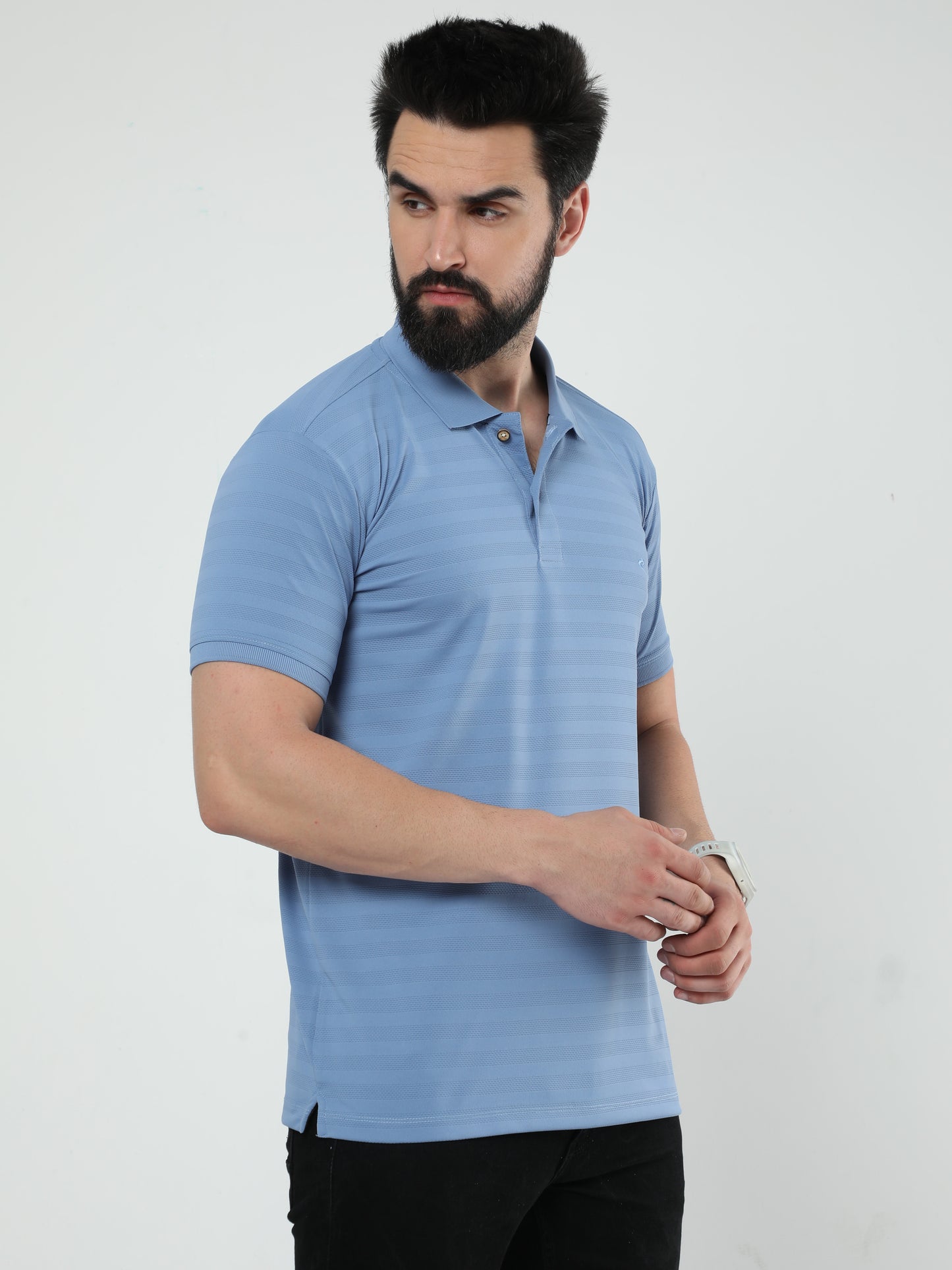 MENS CLASSIC POLO SELF STIPED TSHIRT