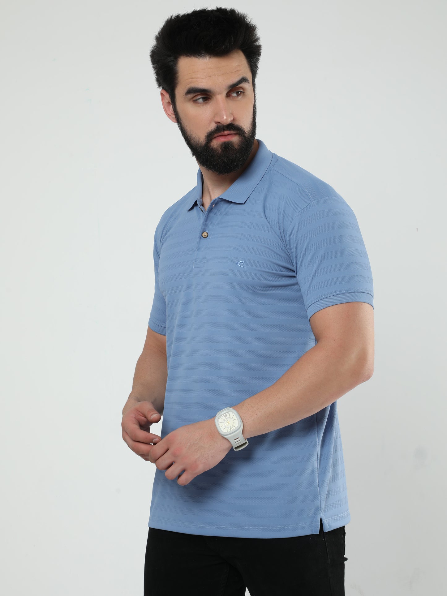 MENS CLASSIC POLO SELF STIPED TSHIRT