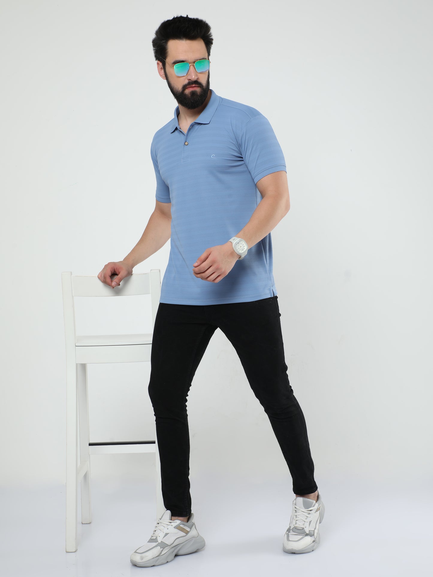 MENS CLASSIC POLO SELF STIPED TSHIRT