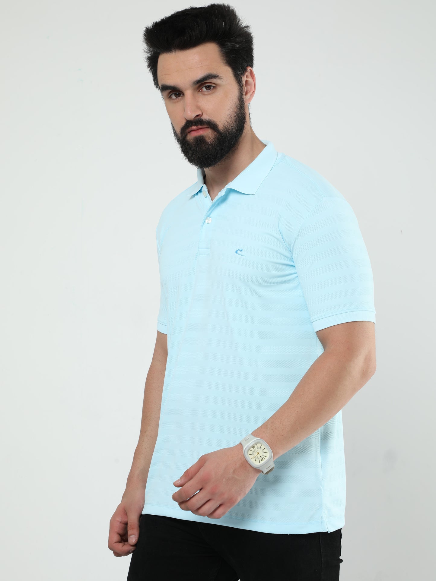MENS CLASSIC POLO SELF STIPED TSHIRT