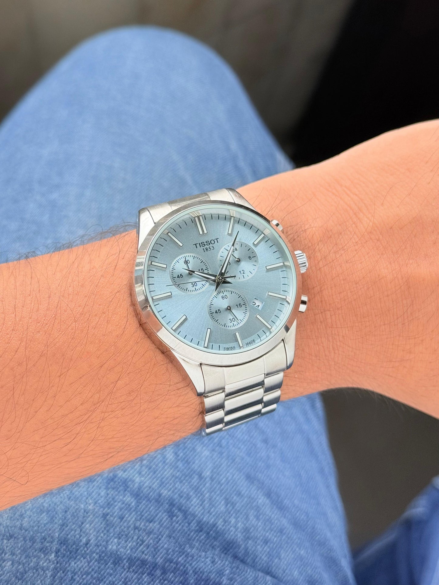 Premium Chronograph Watch – Stainless Steel with Tiffany Blue Dial