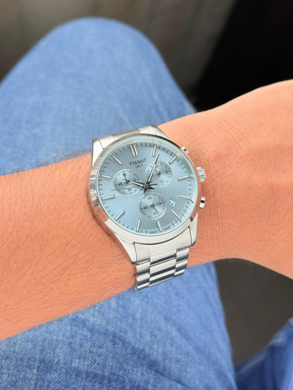 Premium Chronograph Watch – Stainless Steel with Tiffany Blue Dial