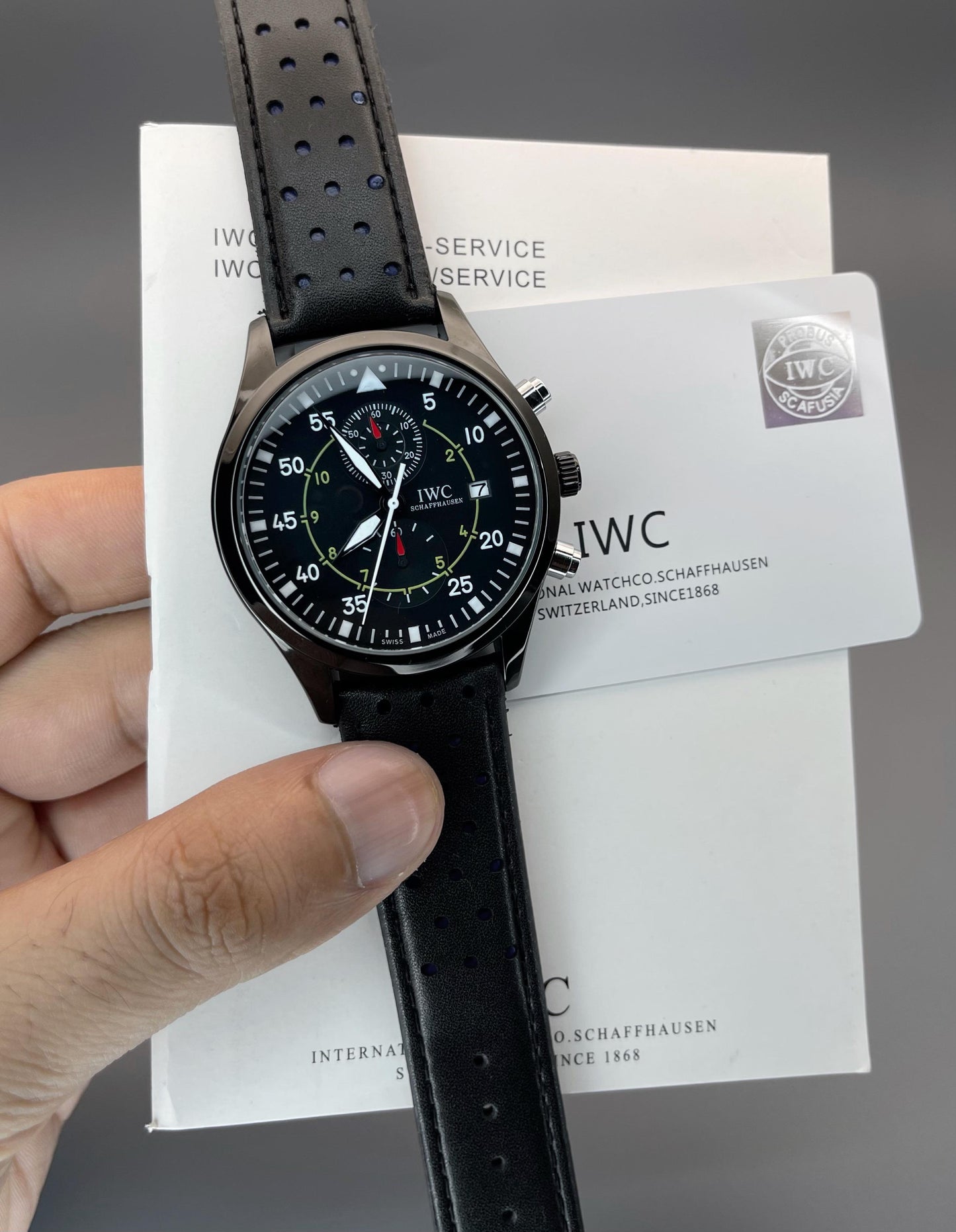 Men's IWC Big Pilot Watch - Full Black Leather Strap