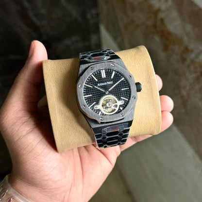 Luxury Automatic Tourbillon Watch – Frosted Steel Edition