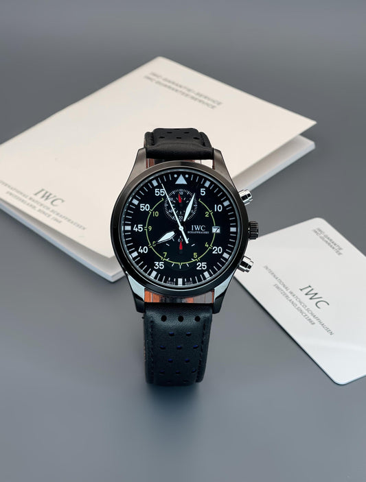 Men's IWC Big Pilot Watch - Full Black Leather Strap