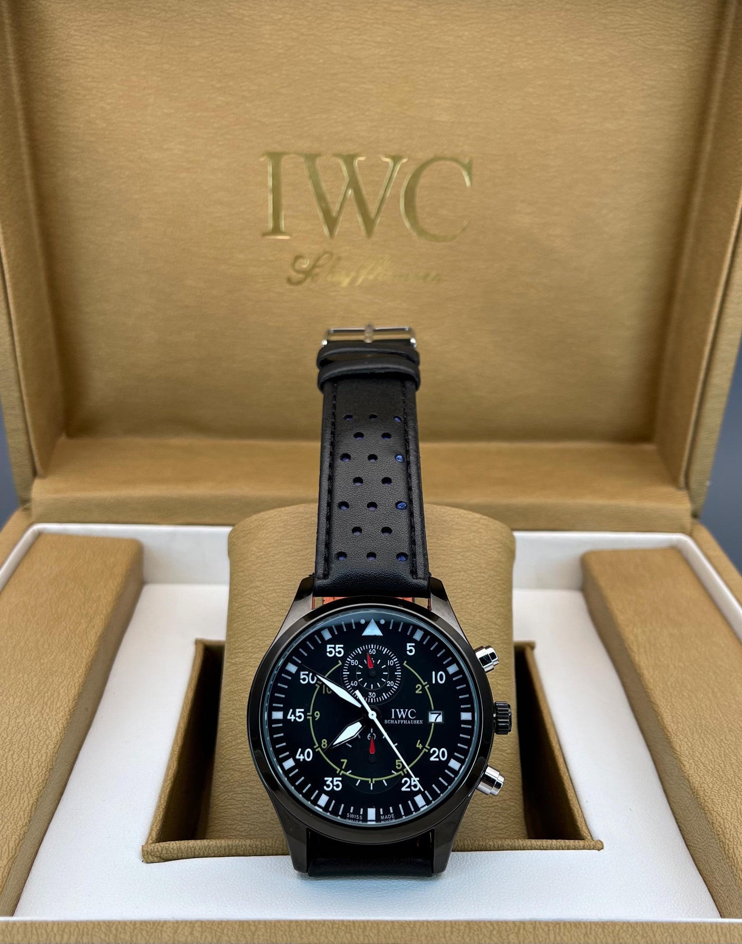 Men's IWC Big Pilot Watch - Full Black Leather Strap