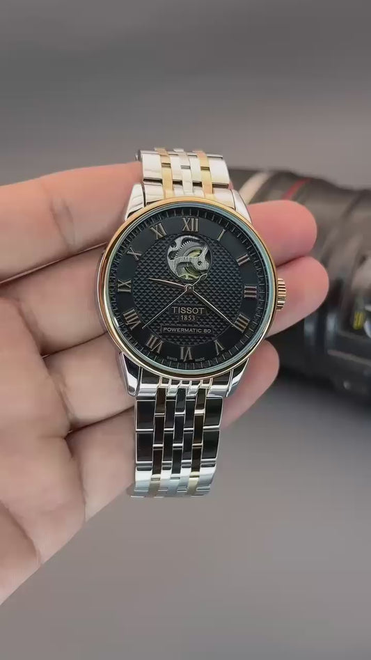 Men’s Mechanical Open-Dial Watch – Premium Two-Tone Design with Manual Winding Movement