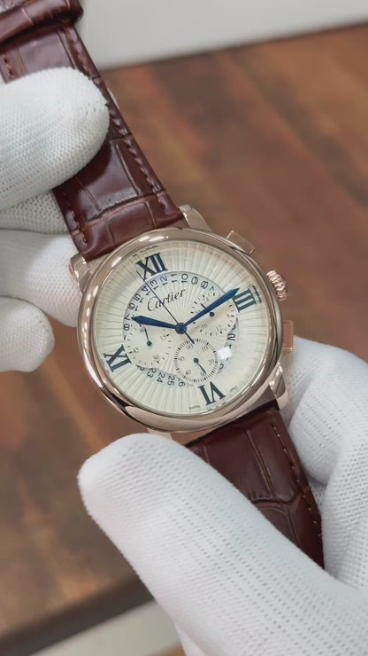 Men's Chronograph Watch - Rose Gold & Leather Strap