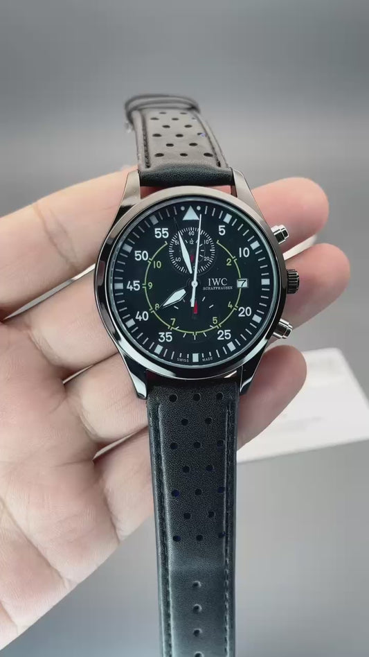 Men's IWC Big Pilot Watch - Full Black Leather Strap